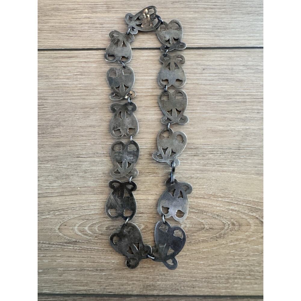 Vintage Margo De Taxco Sterling Silver Necklace Choker Mexican Heart Link Signed - Picture 11 of 13